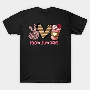 Peace Love Coffee Leopard Valentine Day T-Shirt